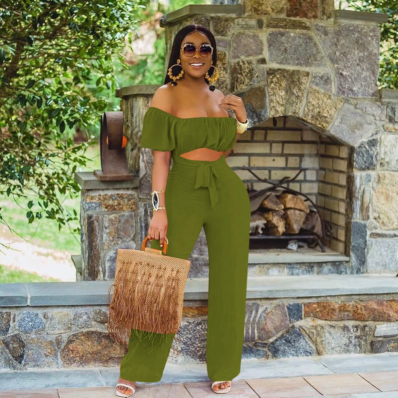 jumper pants with off shoulder