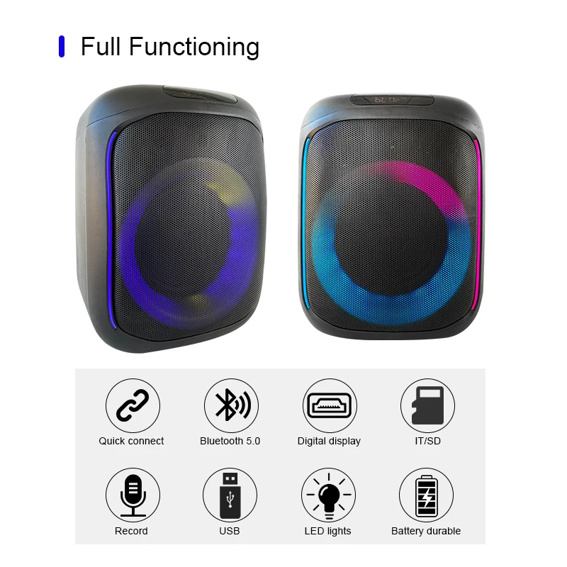 Small Size Big Power Strong Heavy Deep Bass Party Speaker Karaoke Portable Bluetooth Indoor Outdoor Activities Meeting School