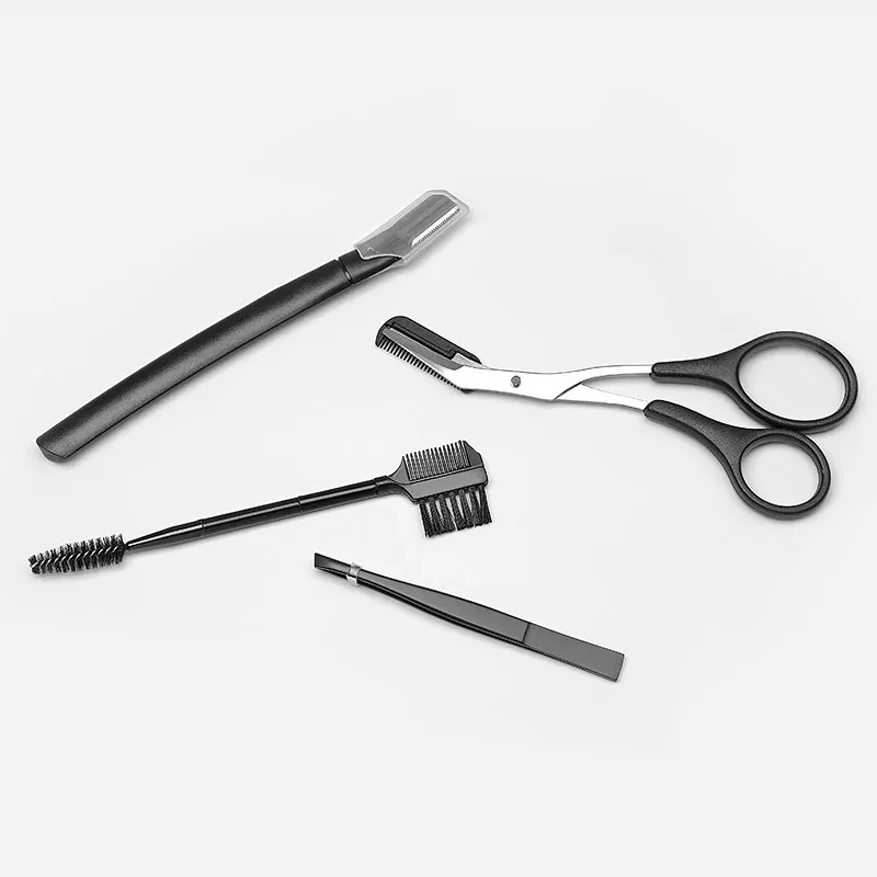 4Pcs Black Pink Beauty Makeup Kit with Pointed Tip Tweezers Extension Scissor Razor Eyebrow Eyelash Brush for Eyebrow Grooming H296954cac91f4611bb89760525ecada0u