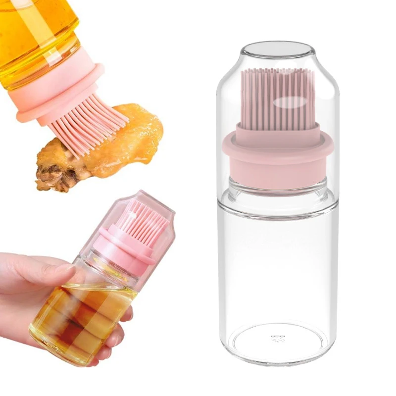 2 in 1 Oil Sprayer Kitchen Gadgets Olive Oil Dispenser with Silicone Brush Glass Bottle Baster Brush for BBQ