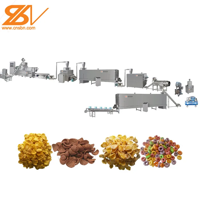 Extrusion Corn Flex Instant Puff Crunch Cereal Flakes Snacks Food Extruding Machines Process Plant Producing Line