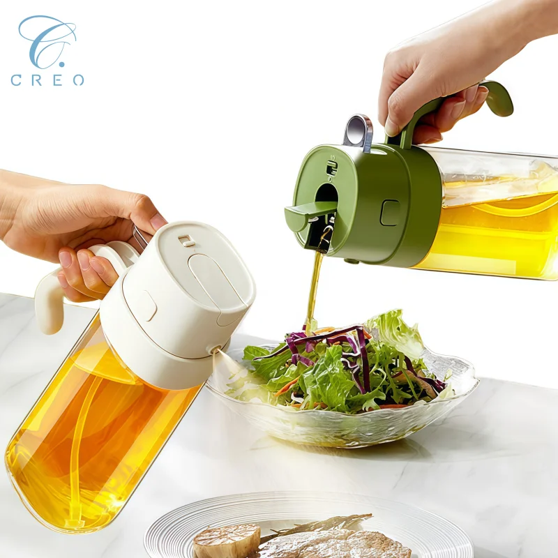 Zero-Mess Dual-purpose Kitchen Glass Oil Bottle Atomizing Oil Sprayer with Pouring Automatic Open & Close Lid for Cooking Baking