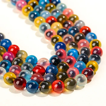Loose gemstone wholesale dyed multi-color agate round beads sweet agate loose beads 6mm 8mm stone smooth round beaded