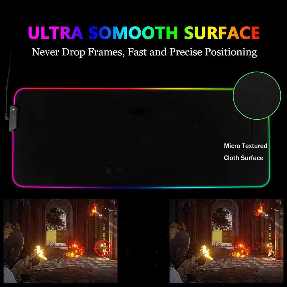 Large RGB LED Gaming Mouse Pad with Flashing 10 Lighting Effect Non-slip Rubber Base USB aperçu 4
