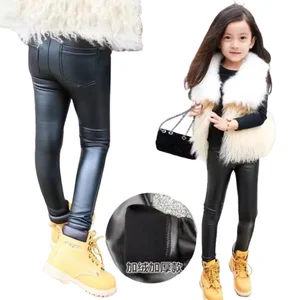 Fashion Beautiful 2019 Girls Winter New Girls PU Leather Pants Leggings Warm Winter Trousers
