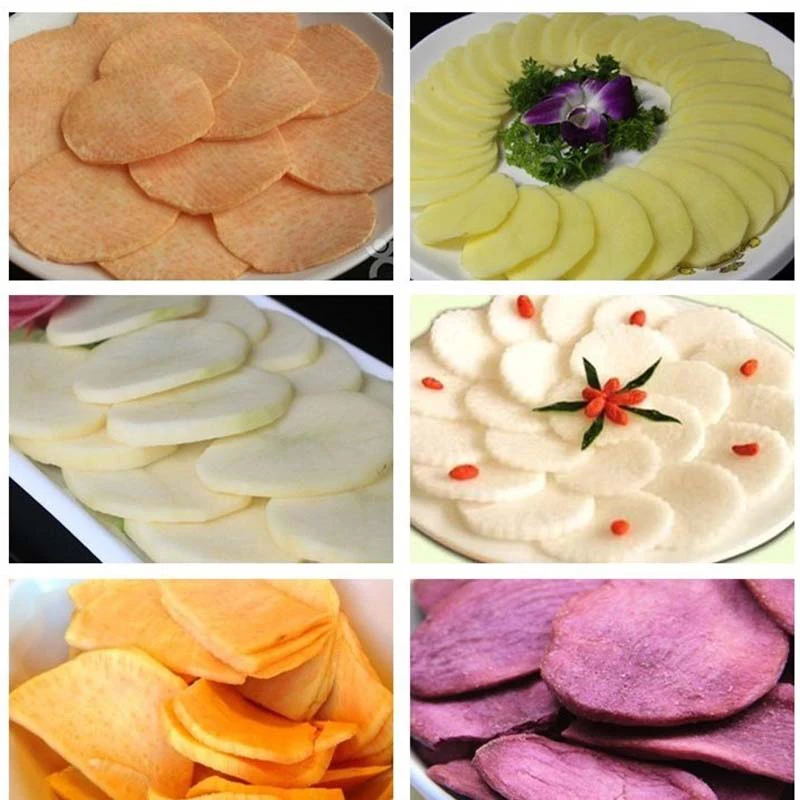 Image of Potato slices are being cut using chips slicer to prepare potato  chips-KM389851-Picxy