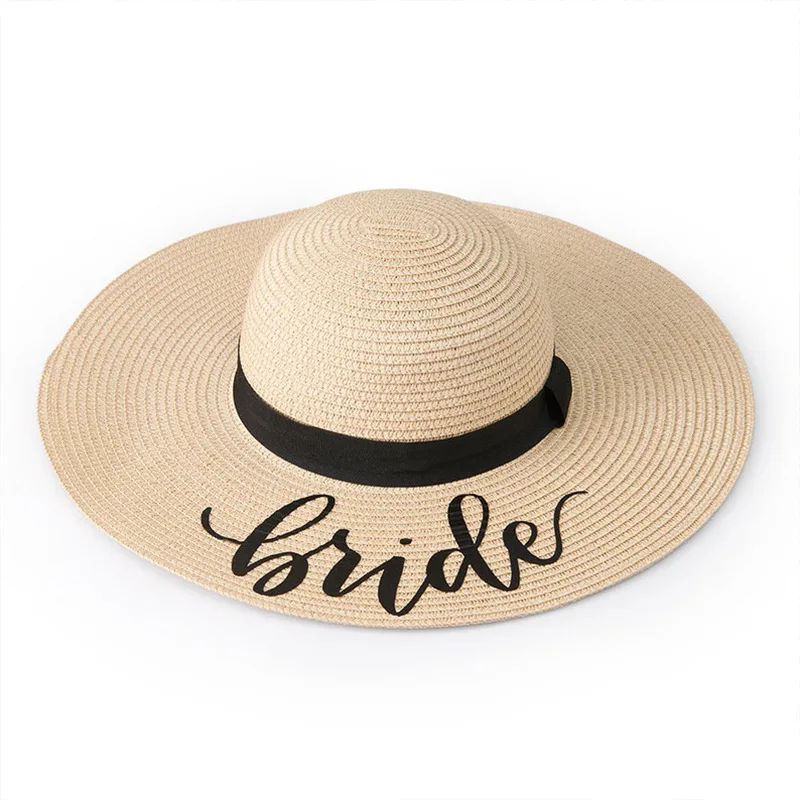 Go Party Wide Brim Sun Protection Hats Letter Bride Printing Hat Fast  Foldable Roll up Summer Beach Floppy Straw Hats Women - Main Image