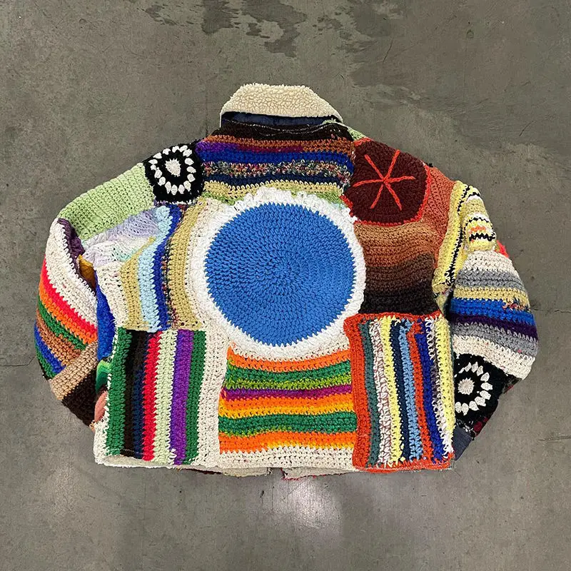 Salati Customized Patchwork Winter Zip Cotton Wool Knitted Jacket Plus Size Color Block Christmas Sweater Fleece Jacket for Men gallery 4