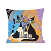 Funda de Almohada Bordada con Gatos Cubistas Abstractos