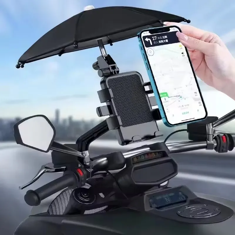 In Stock 360 Rotation Electric Bicycle Bike Motorcycle Rainproof Sunshade with Umbrella Charger Phone Holder for Mobile Devices