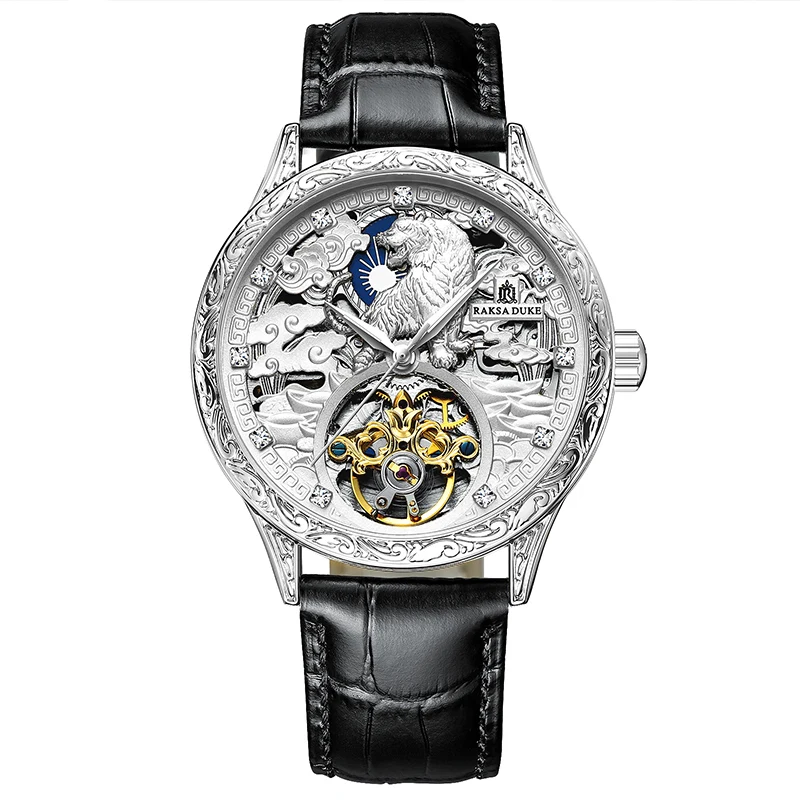 New Design 2022 Automatic Full Gold Wristwatch tiger Design Tourbillon Watches for Men