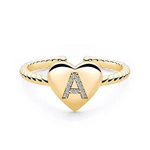 Gold Plated Heart Initial Thumb Rings Personalized Open Stainless Steel Finger Rings Best Jewelry Gifts for Teen Girls