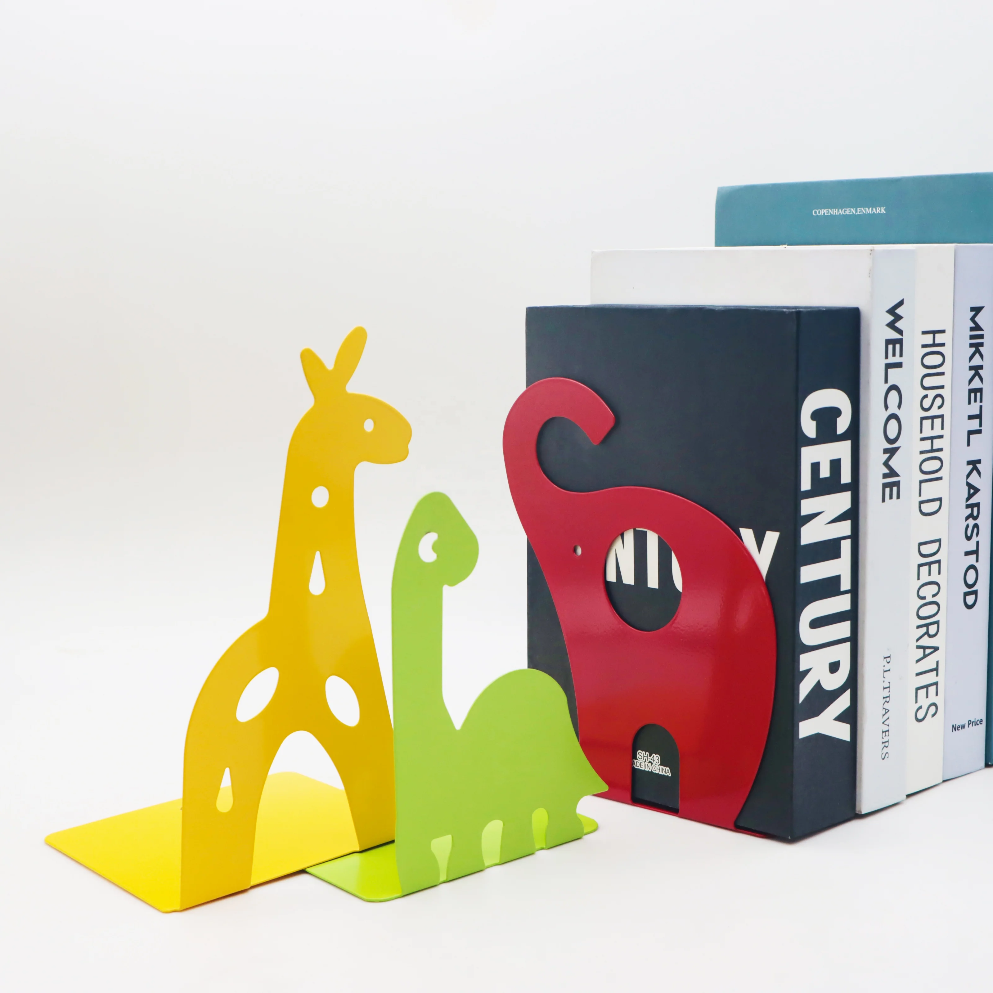 Modern Metal Bookends with Macaron Colored Animal Design New Yellow Giraffe Book Stand