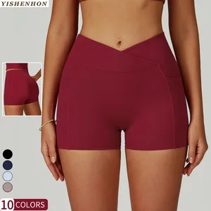 YSH Ladies Running Gym Yoga Shorts V-Shape High Waist Scrunch Butt Sports Solid Pattern Fitness Trousers Wholesale New Listing