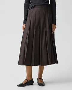 Custom Wholesale Casual High Waist Women's Long Skirt Plus Size Cotton Polyester Pleated Skirts for Women