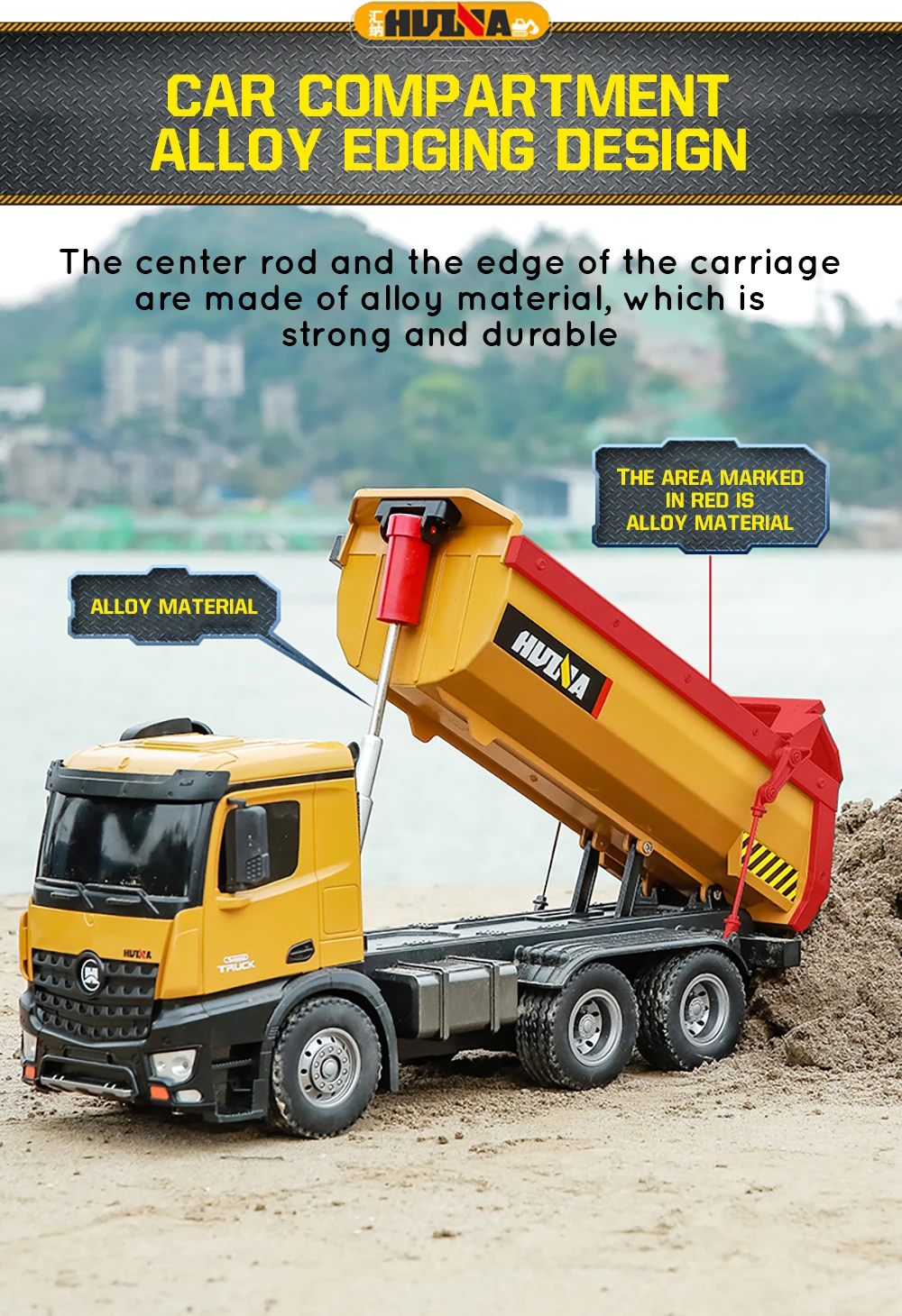 HUINA 1573 1/14 10CH RC Dumping Truck 2.4GHz Toys Remote Control Dump Self-Discharging Engineering Truck LED Light RC Truck Toy