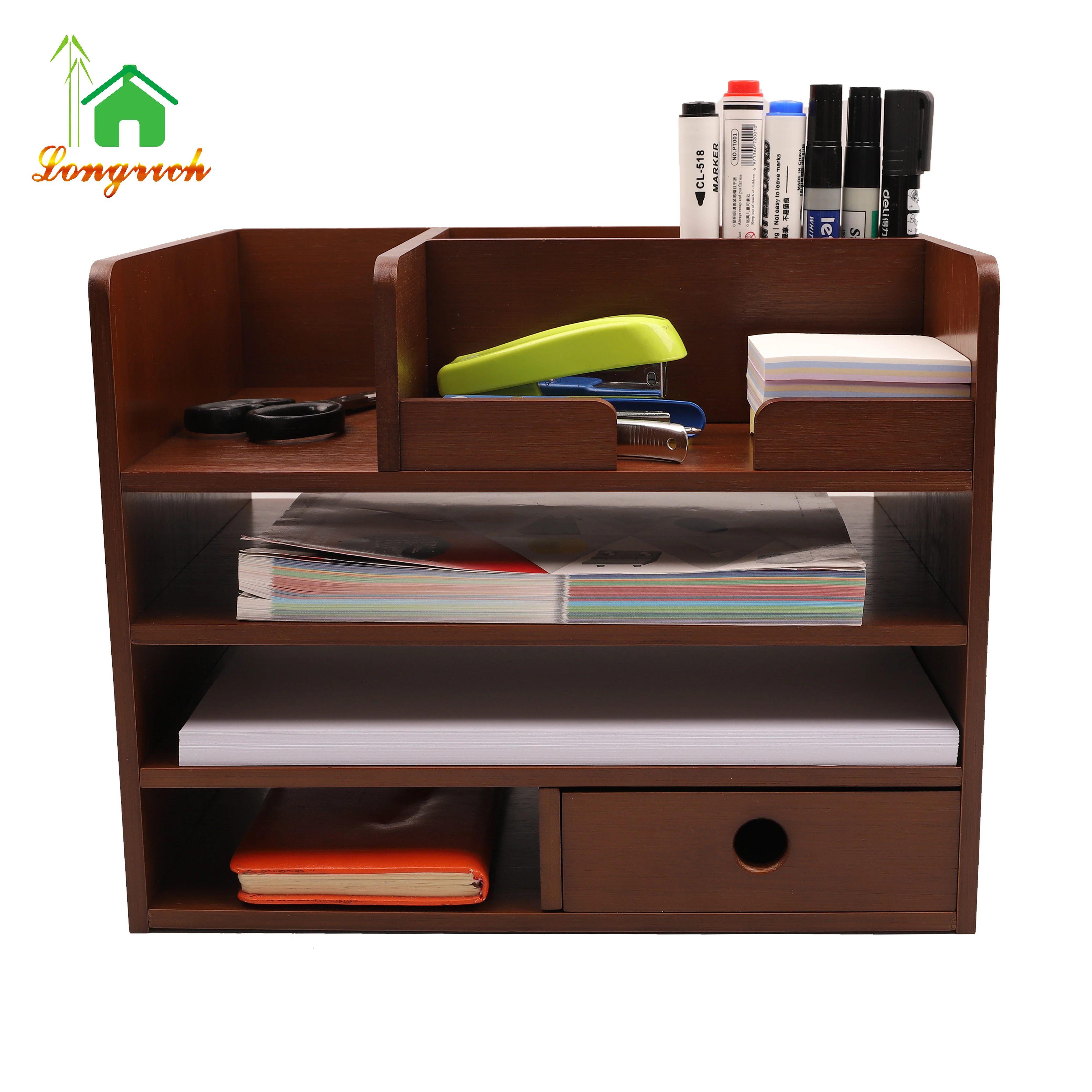 Bamboo Desk Organizer Wood Desktop Storage Drawer And Compartments For ...