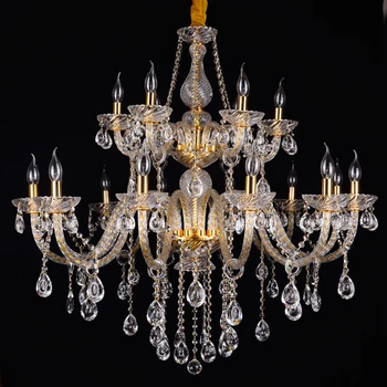 Modern Indoor Wedding Feast Glass Candle Lighting Villa Living room Lamp Simple European Gold K9 Crystal Chandelier