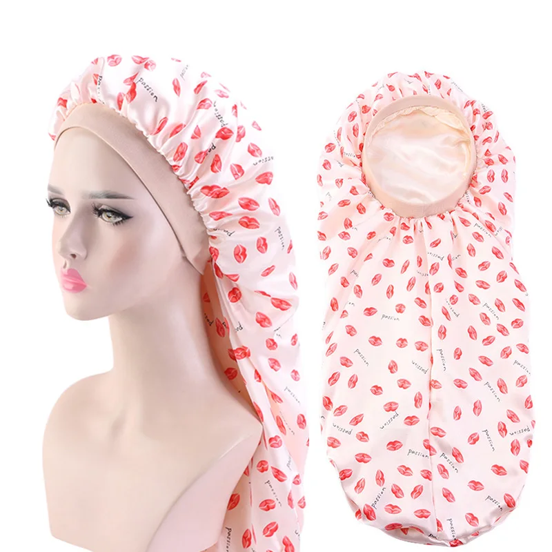 Double layer Long Satin Bonnet Sleep Cap with High Elastic Hair Band Night Cap Hair Care Bonnet Nigh