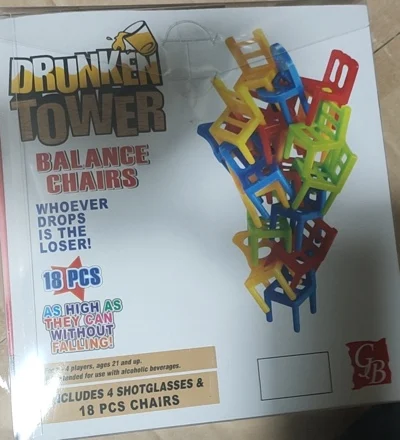 Stacking Balancing Game for Party Drunken Tower Drinking Game 18 Pieces Chairs and 4 Shot Glasses Set 
