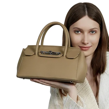 2025 Women's Genuine Leather Crossbody Handbag Platinum Fashionable Style for Versatile Use Mother Bag with Polyester PU Lining