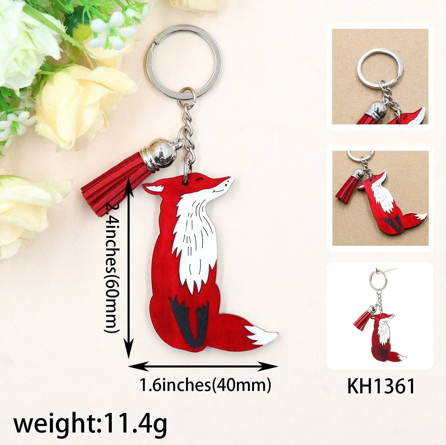 YYXKH1361 Acrylic Fox Animal Brooch Delicate Laser Cutting Splicing UV Printed Stainless Steel Keychain Gift for Keys manufacture