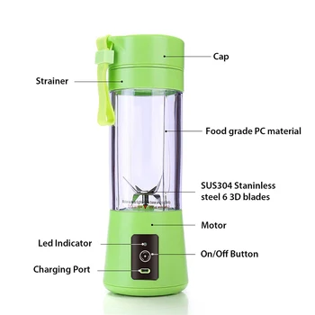 1pc USB Rechargeable Portable Blender Mixer - 8 Blades for