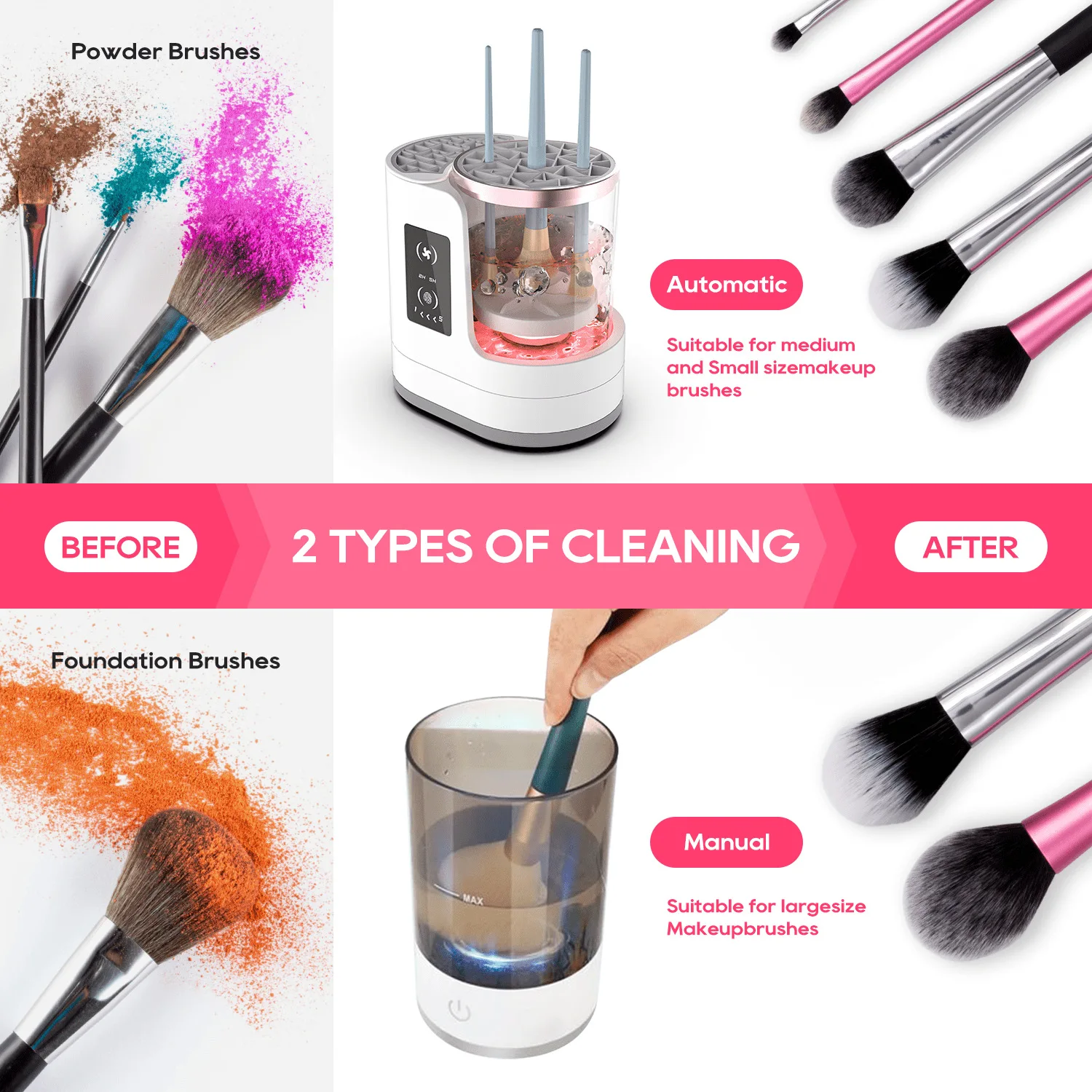 Makeup Brush Cleaning Machine Automatic Cosmetics Brush Cleaner with Drying Electric Make-up Brush Cleaner and Dryer