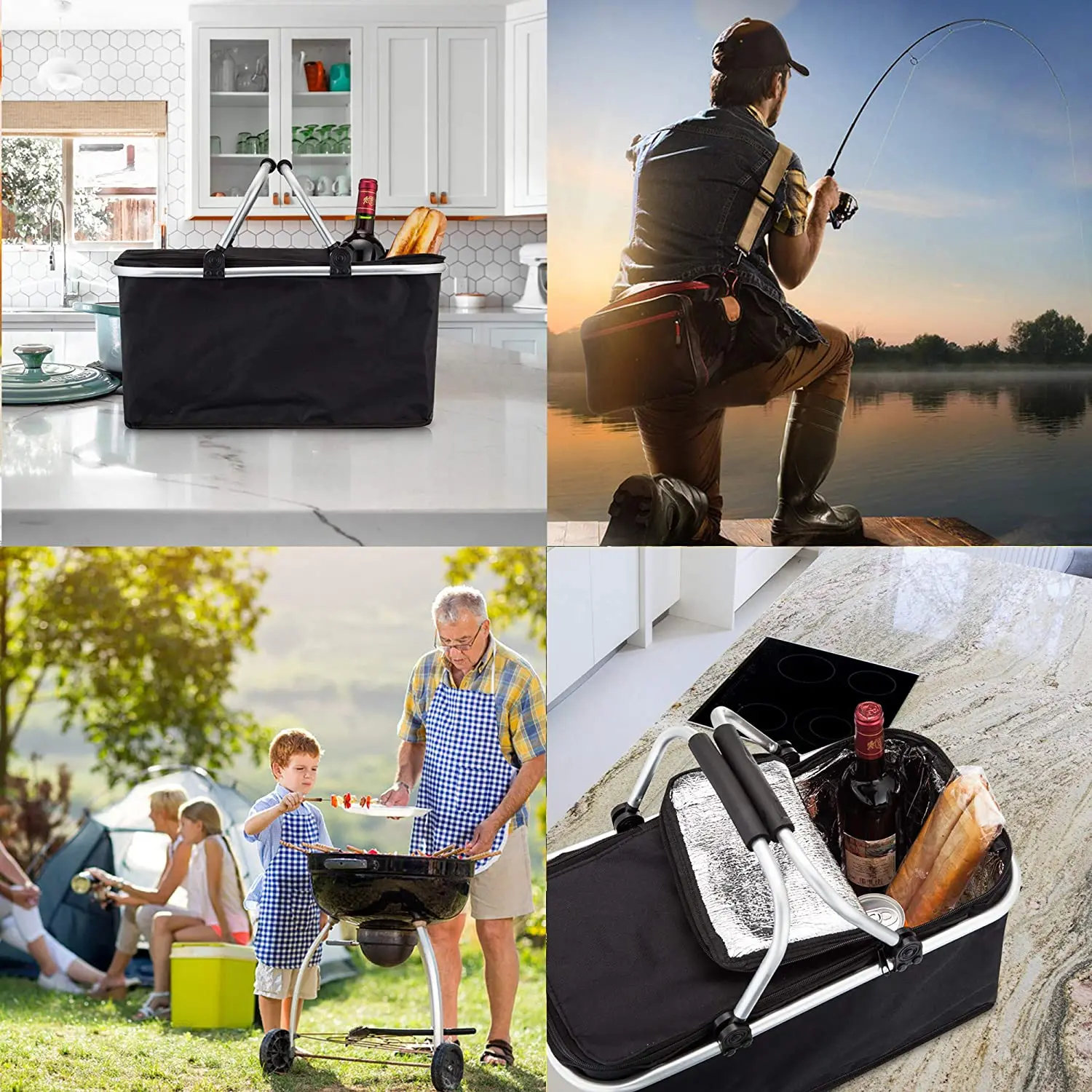 Outdoor Insulated Picnic Baskets Fabric Picnic Basket Portable