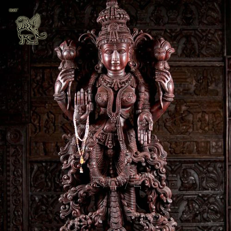 Antique Brass Lakshmi Statue - Hindu Goddess Sculpture
