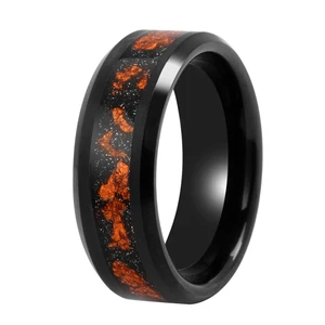 Gold Foils Black Sandstone Tungsten Wedding Ring Bevel Edges Black Zirconium Eternity Tizti Rings