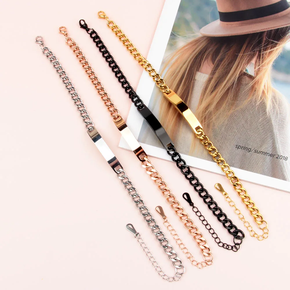 Stylish Stainless Steel Bracelet with Personalized Carved Text Simple Chain Light Gift Accessory for Weddings and Anniversaries