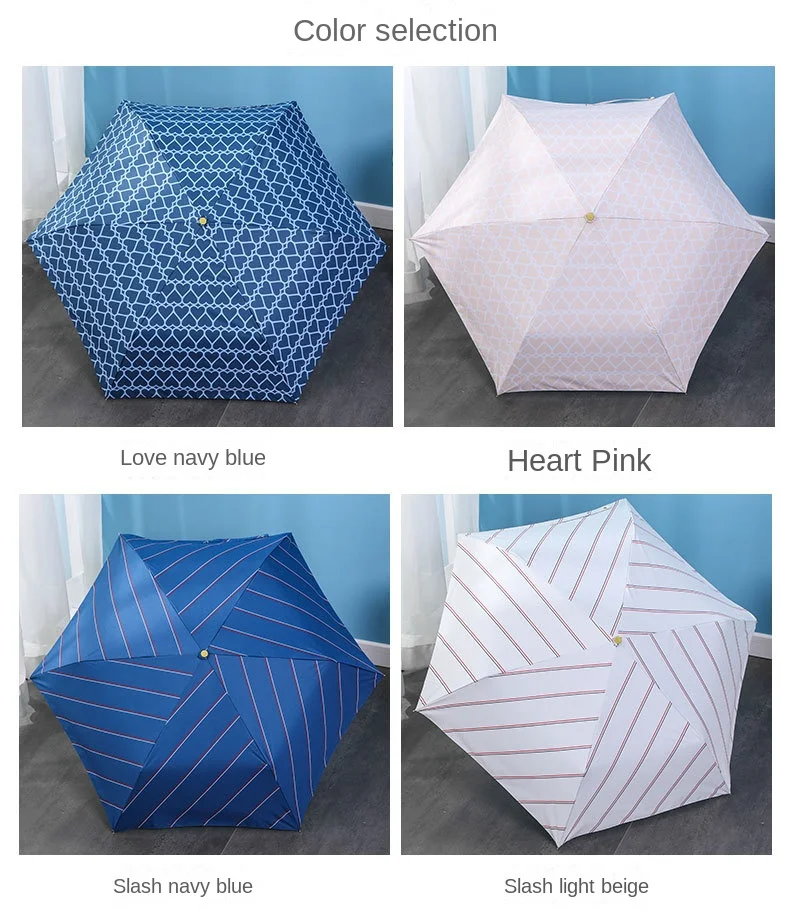 Printing 6k Three Folding Pocket Rain Ladies Sun Umbrellas Semi-Automatic J Shape Handle Umbrella