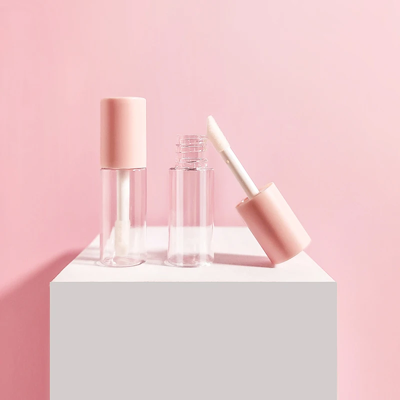 Empty Mini Lip Gloss Tube with Brush Small Lipgloss Tube Liquid Lipstick Tube Packing Cosmetics Screen Printing PET Round Screw