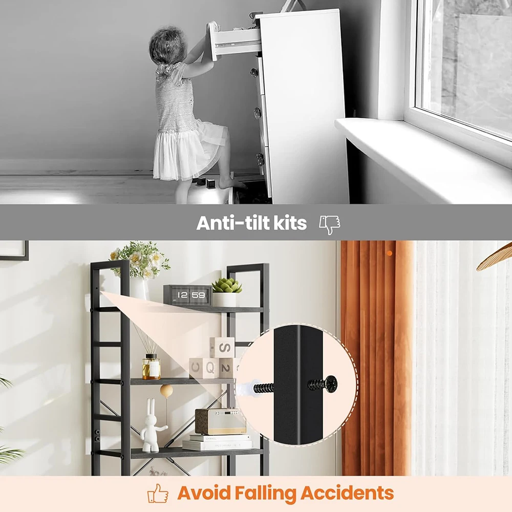 product 5 tier wooden rustic modern tall bookcase storage organizer for home office living room  bedroom-4