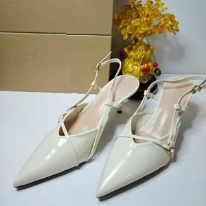 QuiteS 2026 Women's Summer Slip-On High Heels Shoes French Close Head Chain Decorated PVC Transparent Thick Heel Sandals