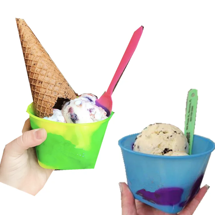 Fancy Custom Color Changing Food Graded Disposable Frozen Yogurt Ice Cream Cup Bowl