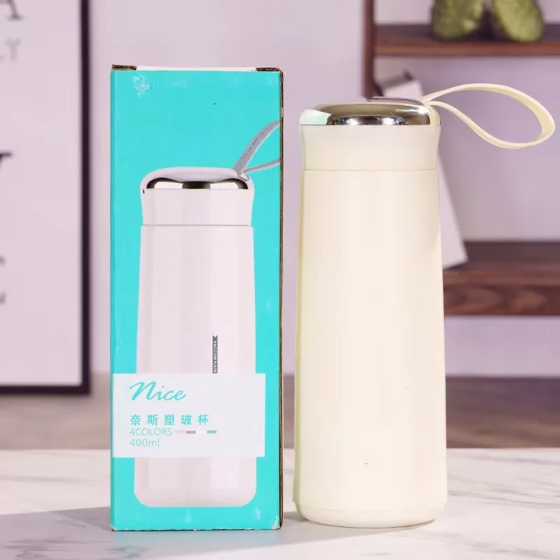 Food Grade BPA Free Nice Plastic Insulated Glass Water Bottle 400ml