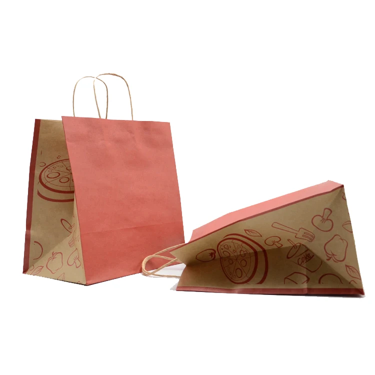 Custom Restaurant Food Delivery Take Out Packaging Bag Design Your Own Logo Flat Handle Takeaway