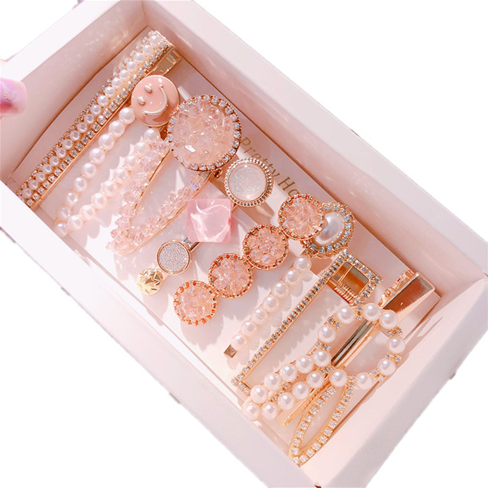 Pearl Crystal Hairgrips 7pcs Set Hair Clips Princess Fashion Women Vintage Pearl Marbling Hairgrip Accessories