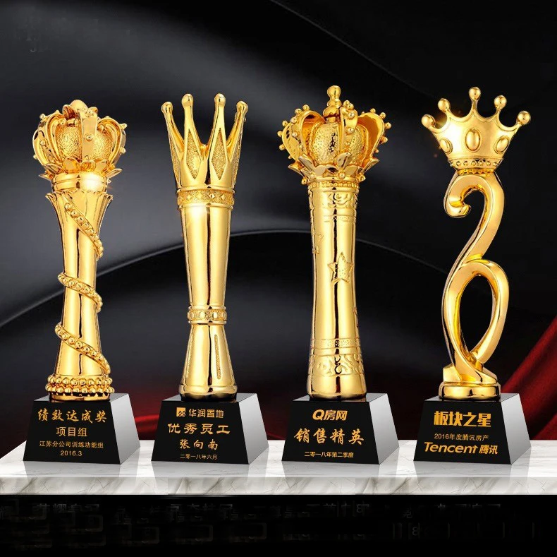 product factory new design crown crystal resin trophy with black crystal base-31