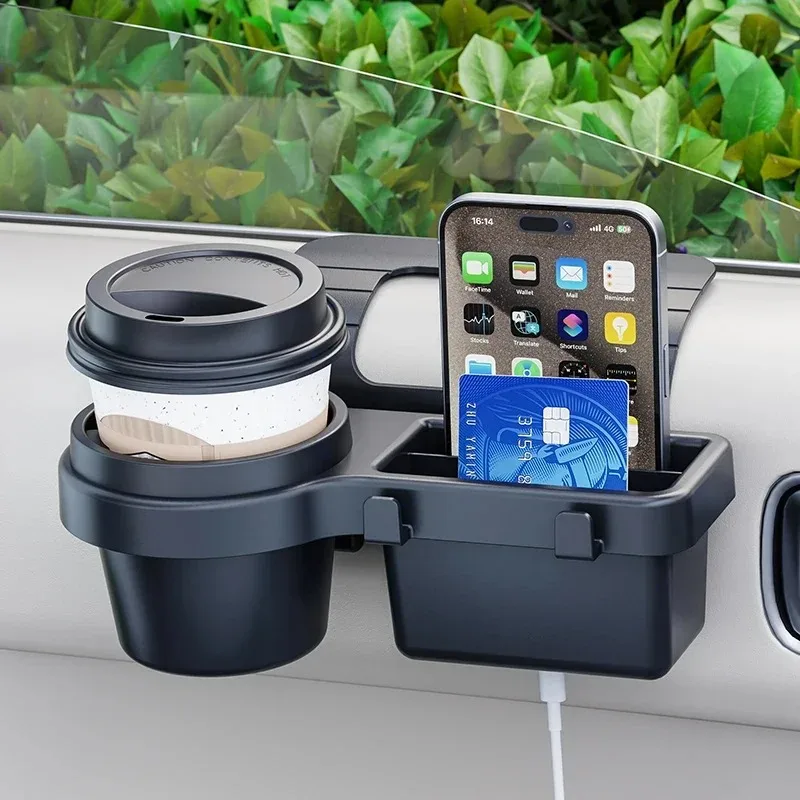 Car Cup Holder & Storage Tray with Phone Mount