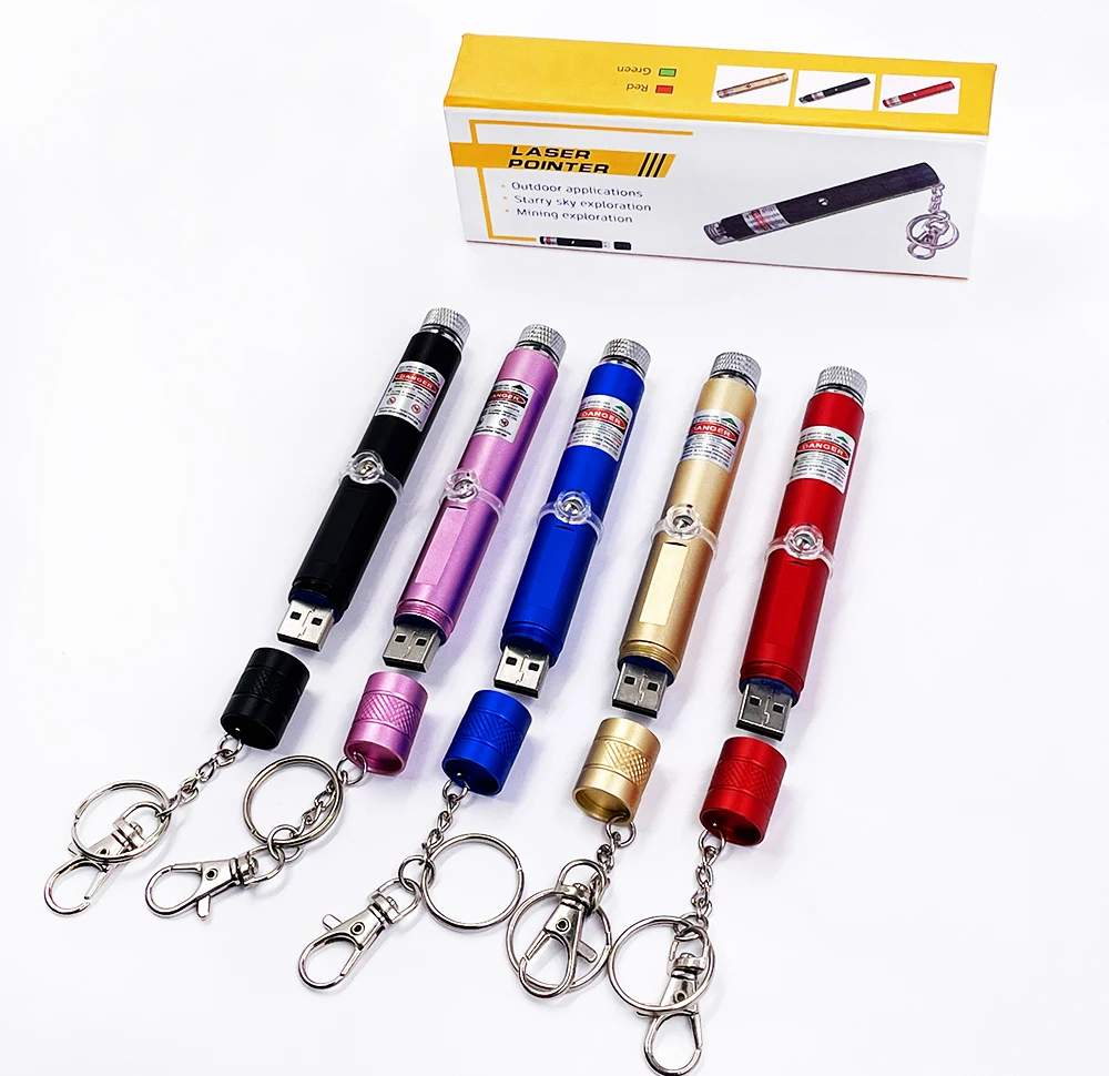 Portable 501USB Mini Handheld USB Interface Green Red Laser Pointer with Keychain