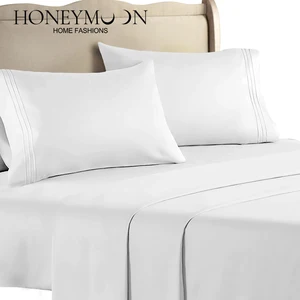 Home Luxury Embroidery Solid Extra Soft Deep Pockets Easy Fit Breathable Cooling Hotel Sheets Wrinkle Free Bed Sheets