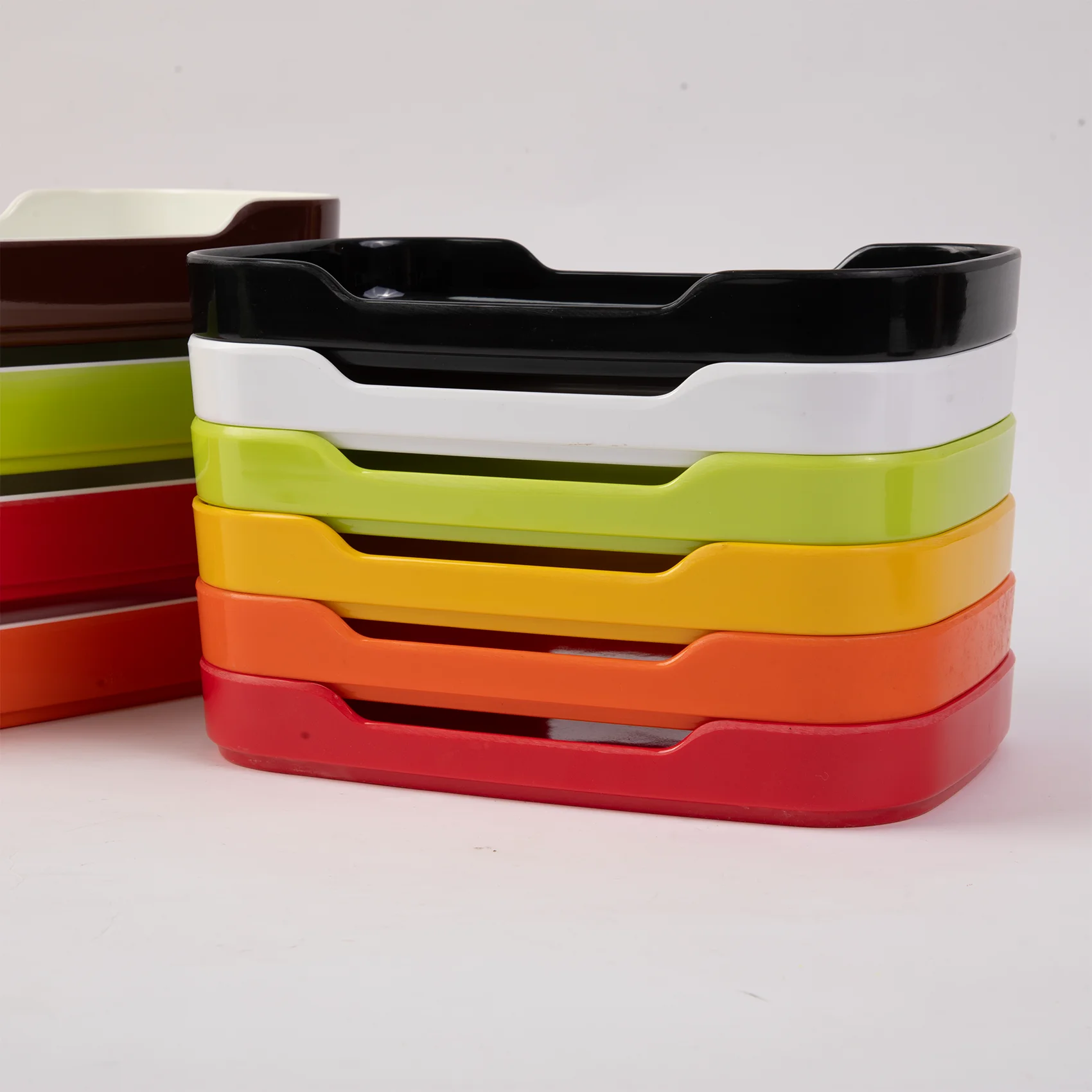 Reusable Rectangle Shabu Stackable Melamine Plates Buffet Dishes Restaurant Plastic Plate for Hot Pot