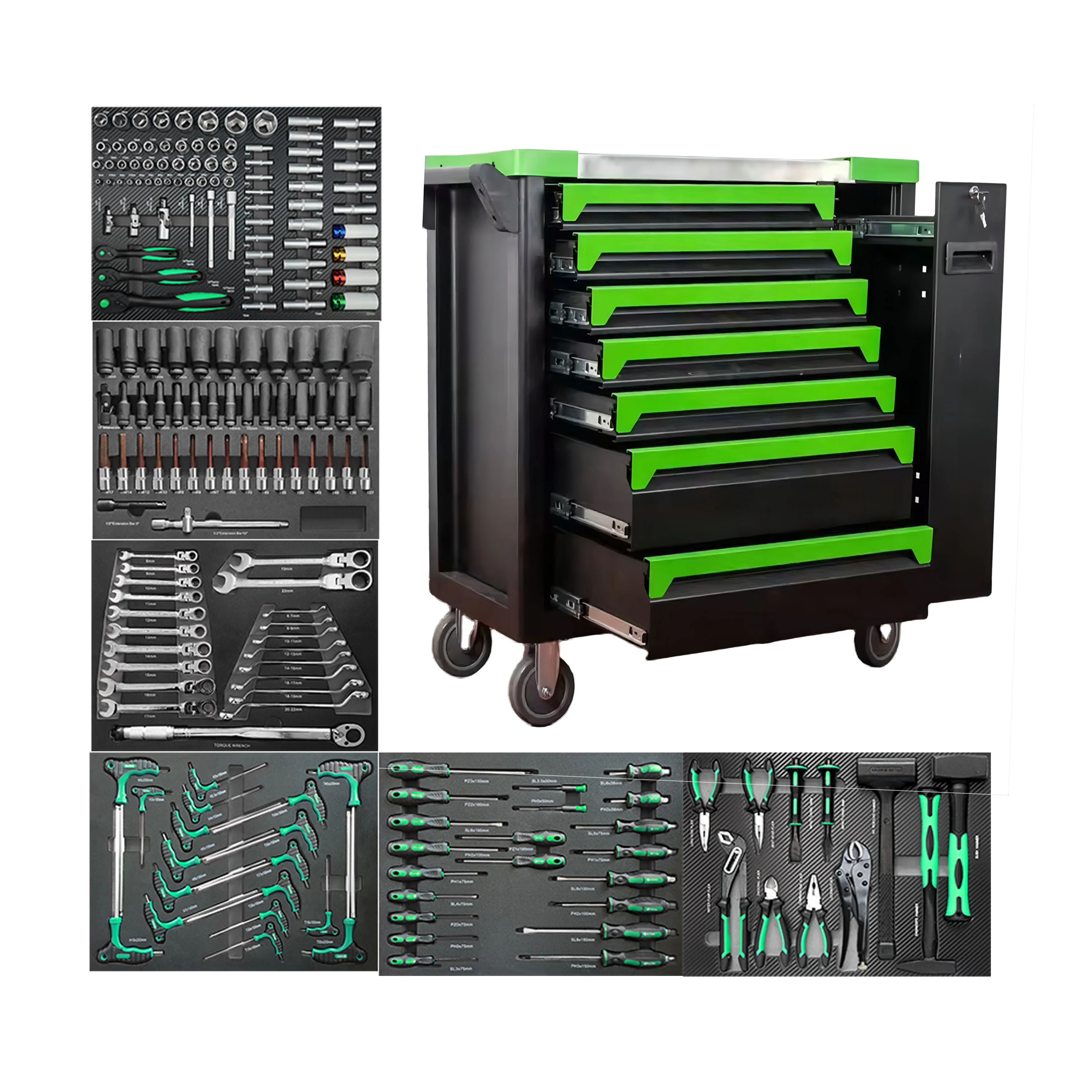2024 New Design Tool Set Box Storage Cabinet With 202 PCS Mechanic Tool Kit Workshop Tool Chest 555073