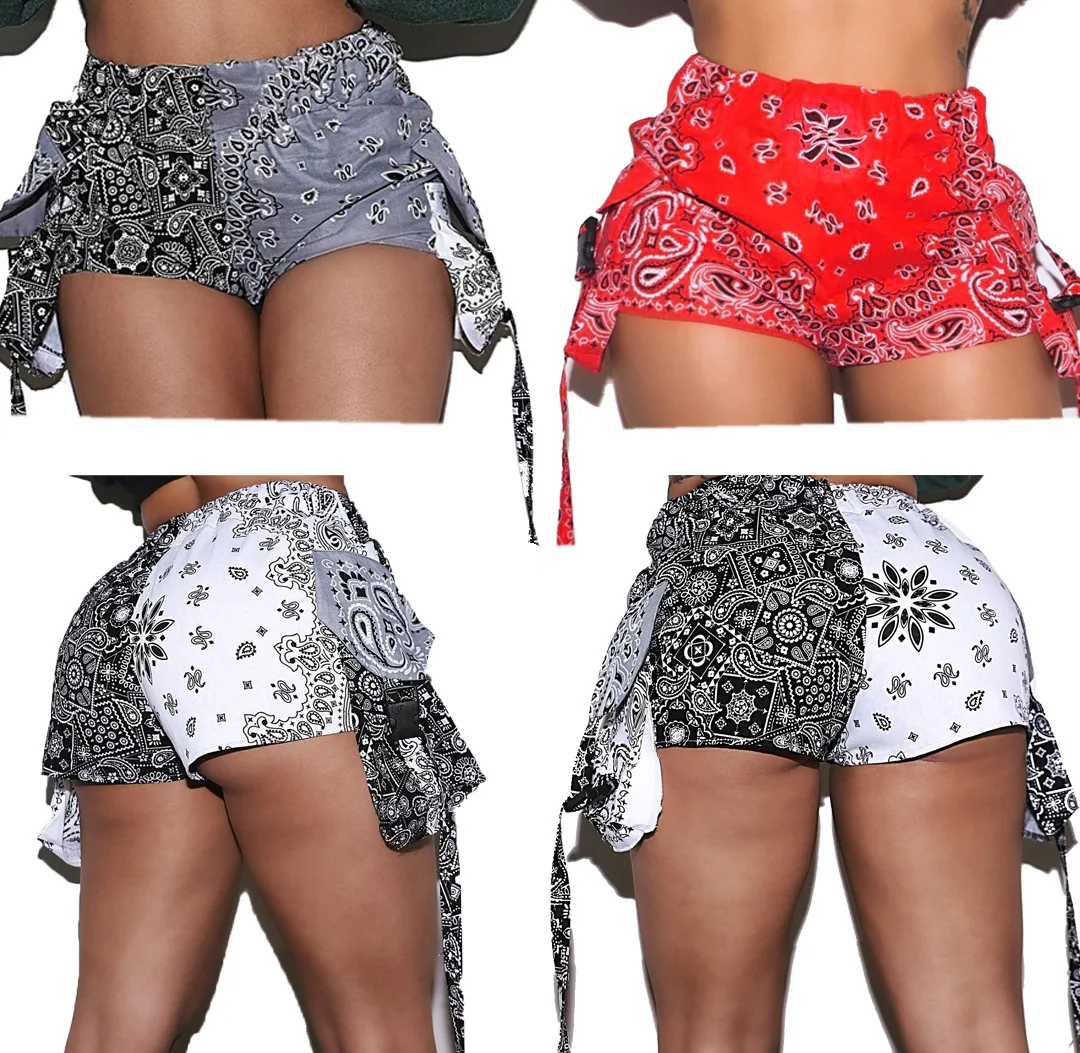 JE032 2022 New custom fashion casual ladies summer mini bandana print shorts for women