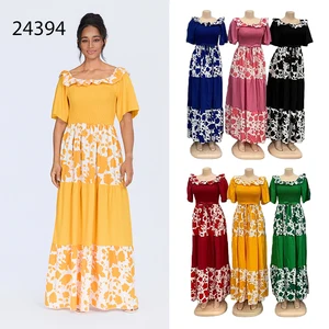 New Style Wholesale Summer Fashion Printed Casual Loose Women Square Neck Short Sleeve Dress