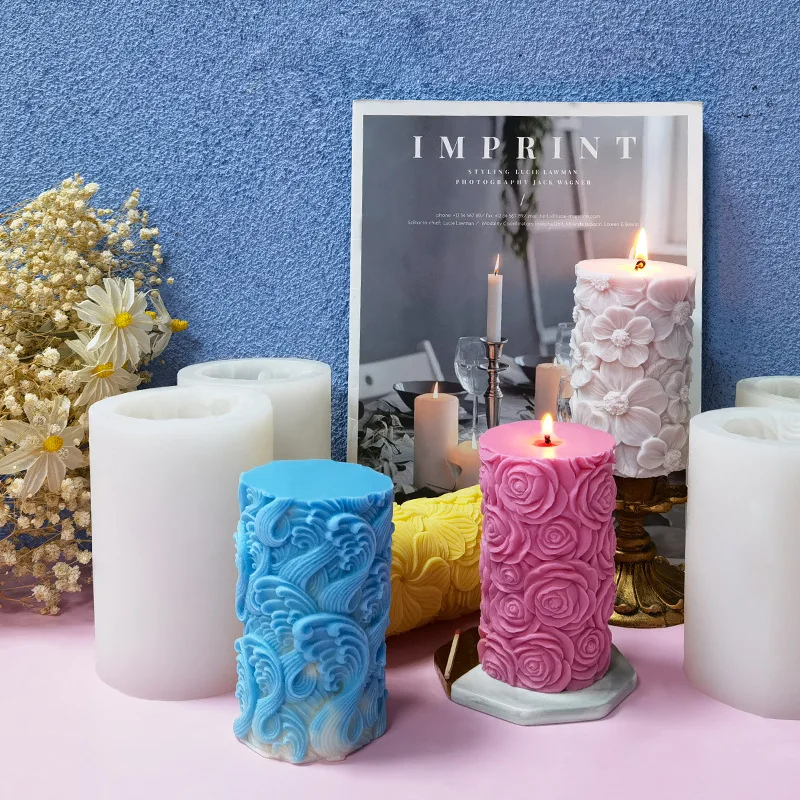 Embossed Cylinder Candle Silicone Mold – Leaf Design For DIY Candles, Soap, Resin Crafts, Christmas Decorations