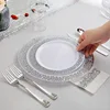 Assiettes creuses argentées grandes/petites, tasse 10oz, couteau/fourchette n°10
